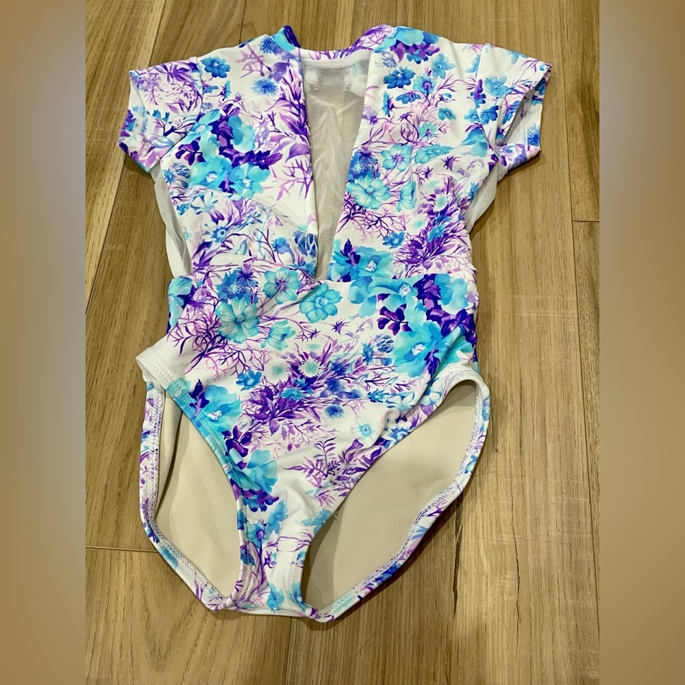 Purple and teal floral leotard child